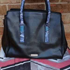 Christian Siriano Black and Blue Satchel with Snakeskin Handles